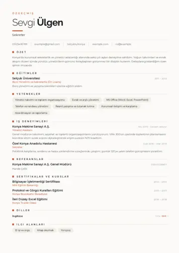 Sekreter CV Örnekleri cv indir